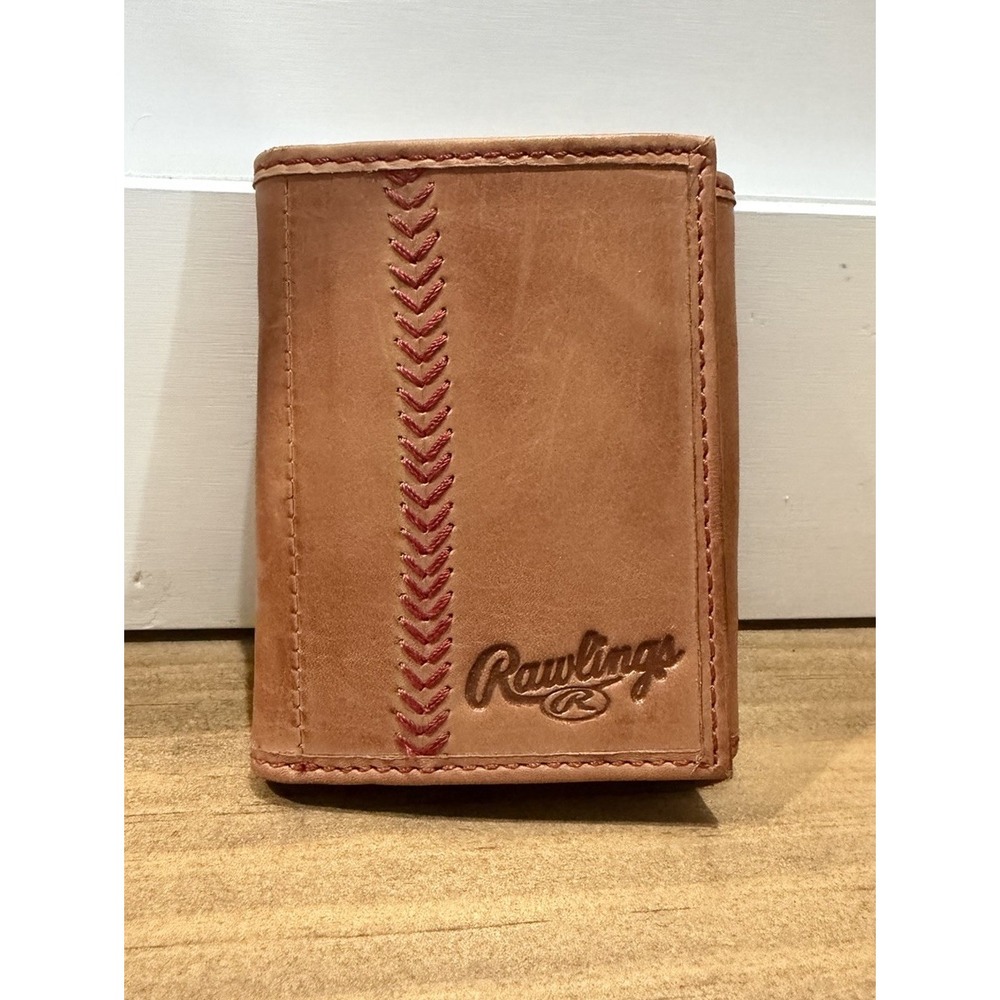 Rawlings Leather Trifold Wallet Tan Baseball Stitch The Finest In The Field